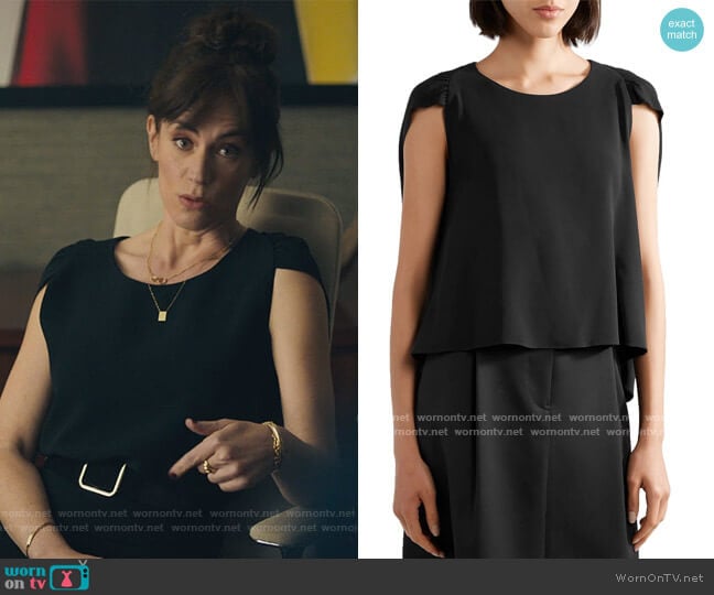 The Row Ada cape-effect stretch-crepe top worn by Wendy Rhoades (Maggie Siff) on Billions