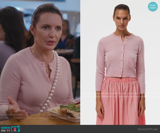 Tibi Feather Weight Cashmere Shurnken Cardigan worn by Charlotte York (Kristin Davis) on And Just Like That