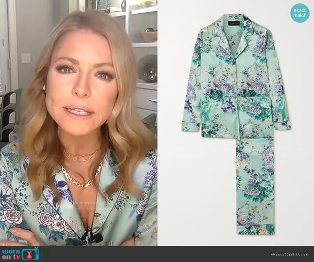 Meng Floral-print Silk-Satin Pajama Set worn by Kelly Ripa on Live with Kelly and Mark