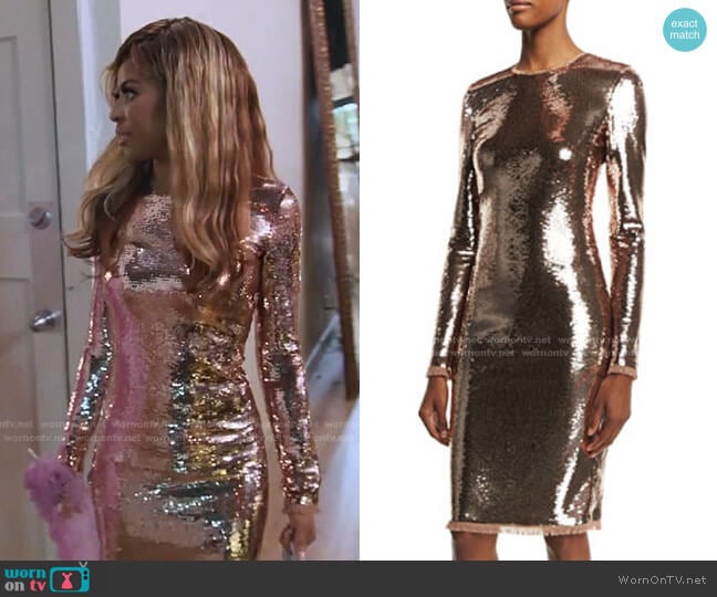 Tom Ford Long-Sleeve Liquid Sequin Dress in Nude worn by Mary Cosby on The Real Housewives of Salt Lake City
