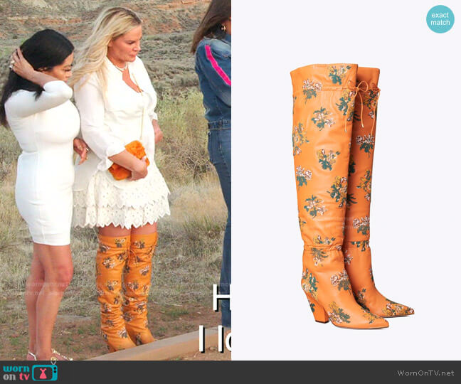 Tory Burch Lila Embroidered Over-The-Knee Scrunch Boot worn by Heather Gay on The Real Housewives of Salt Lake City