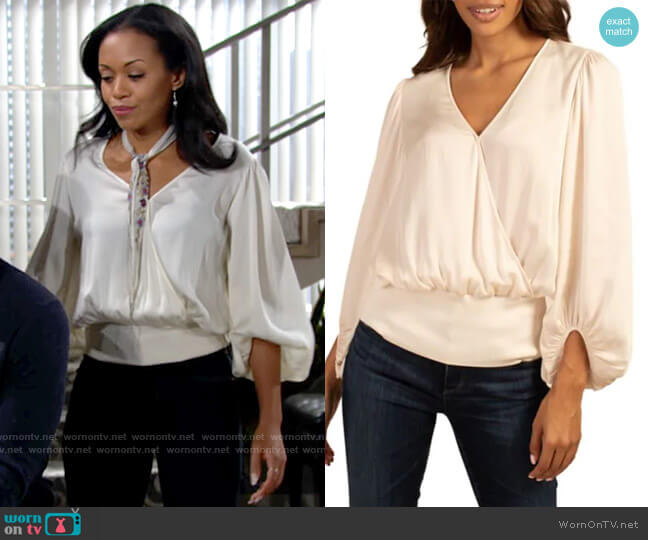 Trina Turk Courageous Stretch Silk Top worn by Amanda Sinclair (Mishael Morgan) on The Young and the Restless
