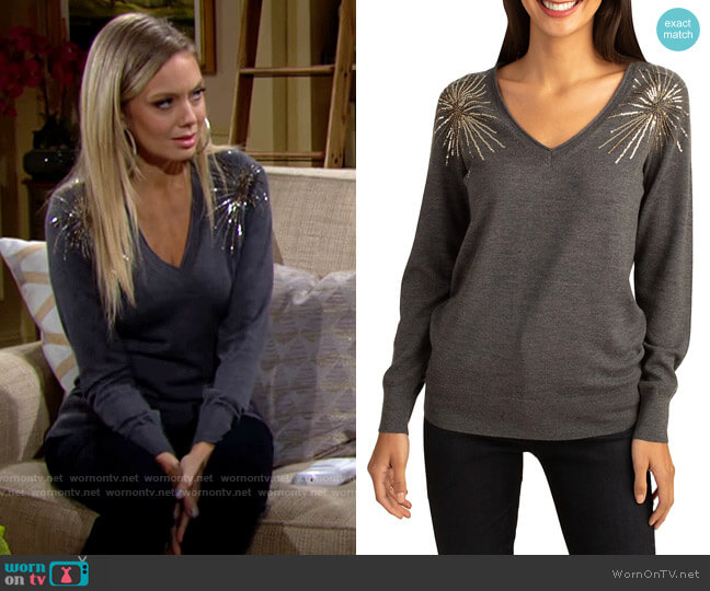 Trina Turk Evangeline Embellished Sweater worn by Abby Newman (Melissa Ordway) on The Young and the Restless