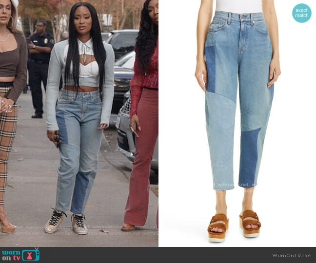 Veronica Beard Charlie Colorblock Crop Barrel Jeans worn by Naomi (Brandy Norwood) on Queens