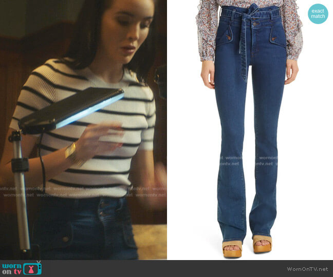 Veronica Beard Giselle High Waist Slim Flare Jeans worn by Bess (Maddison Jaizani) on Nancy Drew