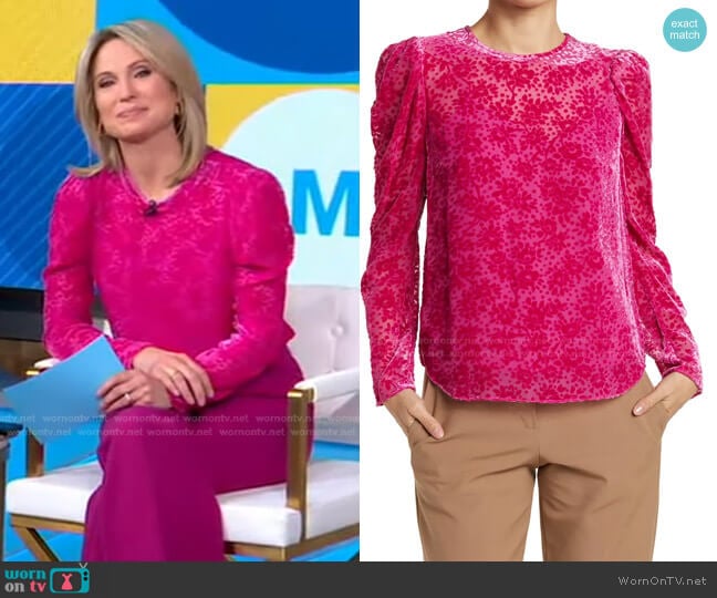 Veronica Beard Reverie Embroidered Blouse worn by Amy Robach on Good Morning America