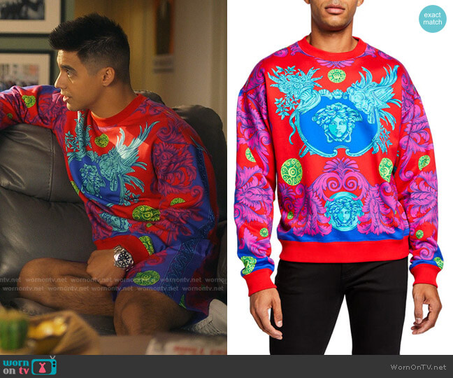 Versace Medusa Barocco Garden Sweatshirt worn by Vivek Shah (Jordan Buhat) on Grown-ish