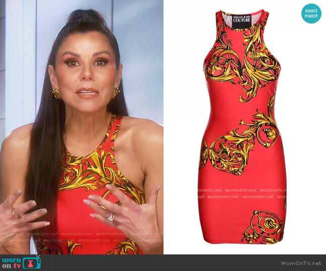 Versace Couture Baroque Print Sleeveless Mini Dress worn by Heather Dubrow on The Real Housewives of Orange County