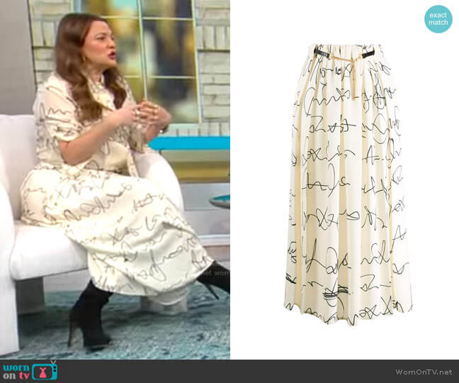 Victoria Beckham Signature Print Belted Midi Skirt