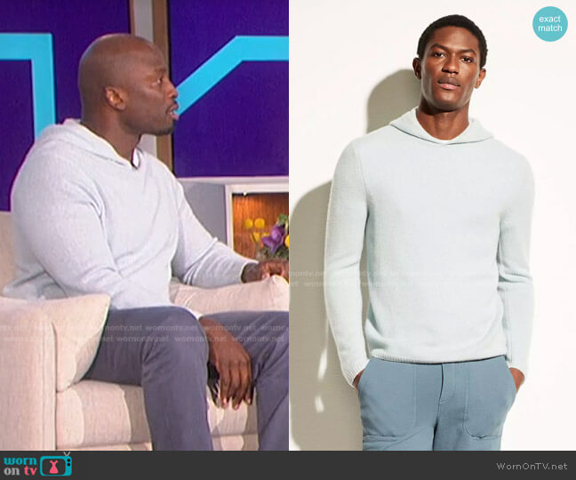 Vince Plush Cashmere Pullover Hoodie worn by Akbar Gbajabiamila on The Talk