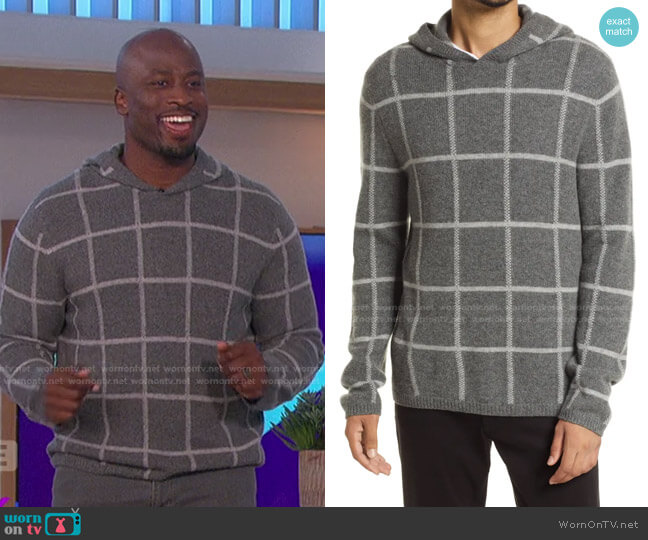 Vince Plush Plaid Cashmere Hoodie worn by Akbar Gbajabiamila on The Talk