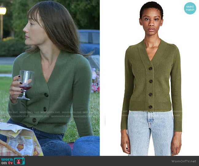 Vince Shrunken Button Cashmere Cardigan in Erba worn by Sarah (Maggie Q) on Pivoting