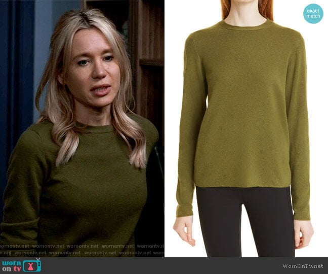 Vince Clean Trim Cashmere Sweater in Erba worn by Stevie Hammer (Kristen Hager) on Chicago Med