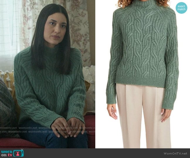 Vince Twisted Chain Mock Neck Sweater in Heather Jadeite worn by Angela Bishop (Julia Jones) on Dexter New Blood