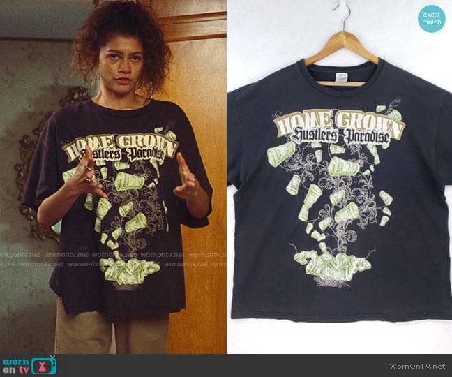 Vintage Home Grown Hustlers Paradise Big Money Tee worn by Rue Bennett (Zendaya) on Euphoria