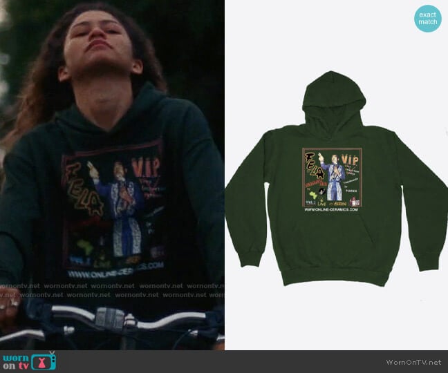 Fela Kuti x Online Ceramics VIP Hoodie worn by Rue Bennett (Zendaya) on Euphoria