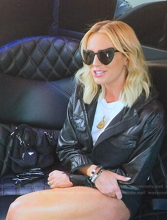 Whitney’s black paneled jacket and shorts on The Real Housewives of Salt Lake City