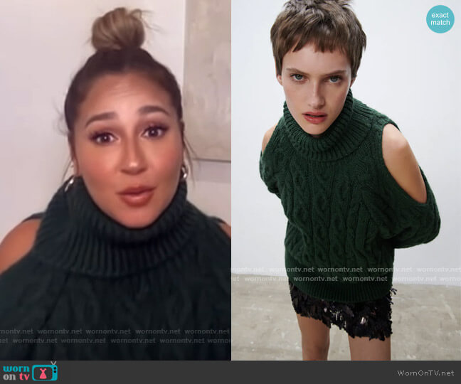 Zara Cut Out Cable Knit Sweater worn by Adrienne Houghton on The Real