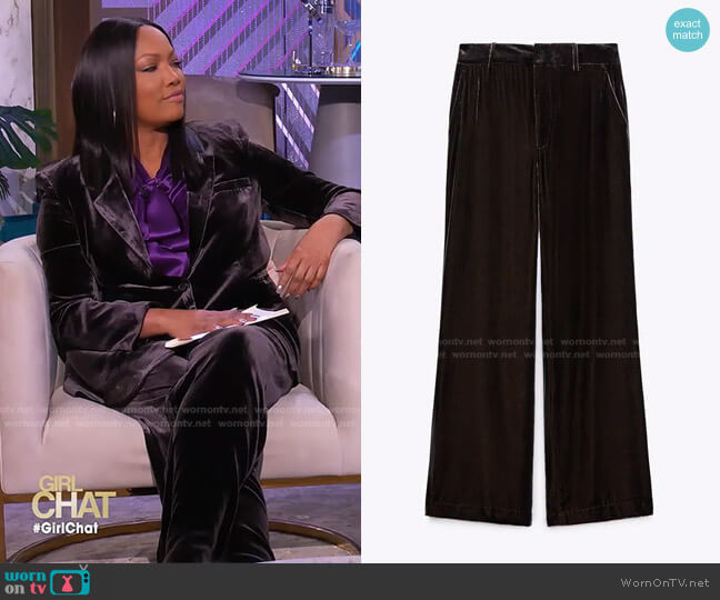 Zara Silk Blend Velvet Pants worn by Garcelle Beauvais on The Real