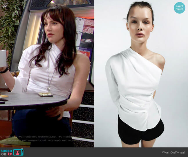 Zara Asymmetric Poplin Top worn by Tessa Porter (Cait Fairbanks) on The Young and the Restless