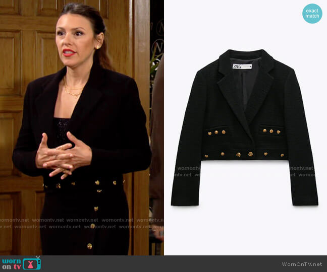 Zara Buttoned Cropped Blazer worn by Chloe Mitchell (Elizabeth Hendrickson) on The Young and the Restless