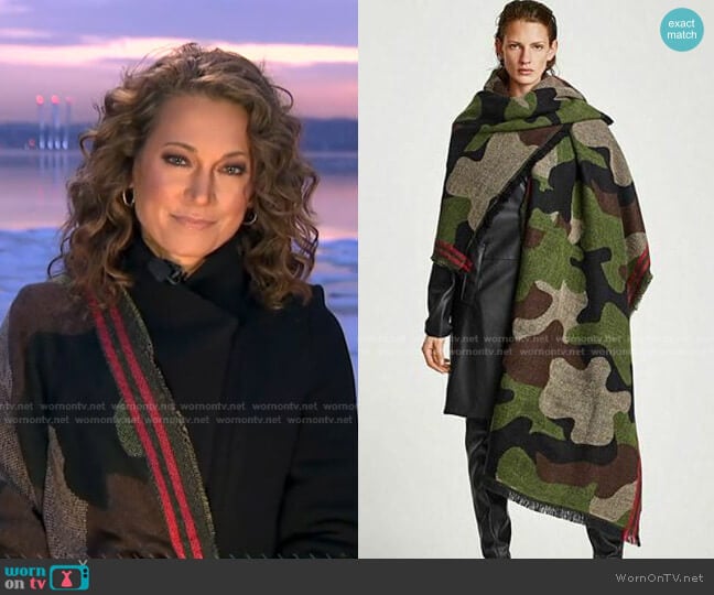 Zara Camouflage Jacquard Scarf worn by Ginger Zee on Good Morning America
