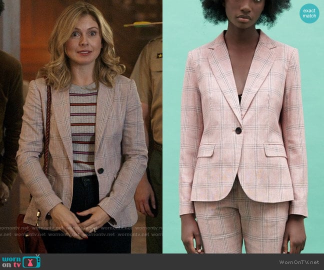 Zara Tailored Plaid Blazer worn by Sam (Rose McIver) on Ghosts