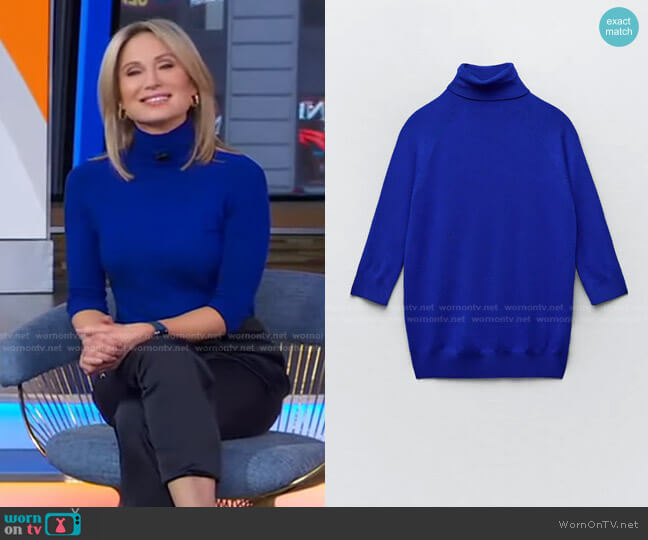 Zara High Collar Knit Sweater worn by Amy Robach on Good Morning America
