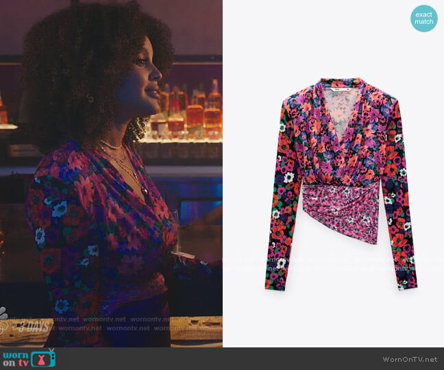 Zara Printed Shoulder Pad Top