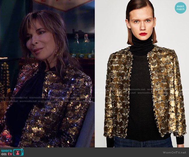 Zara Sequined Tweed Jacket worn by Kate Roberts (Lauren Koslow) on Days of our Lives