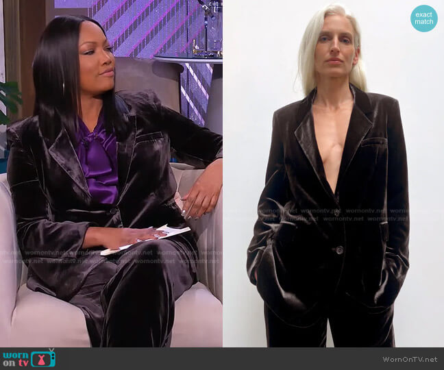 Zara Silk Blend Velvet Blazer worn by Garcelle Beauvais on The Real