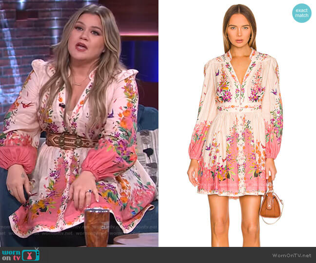 Zimmermann Tropicana Plunge Mini Dress worn by Kelly Clarkson on The Kelly Clarkson Show