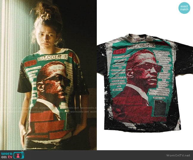 1990's Mosquito Head Malcolm X Vintage T-Shirt worn by Rue Bennett (Zendaya) on Euphoria
