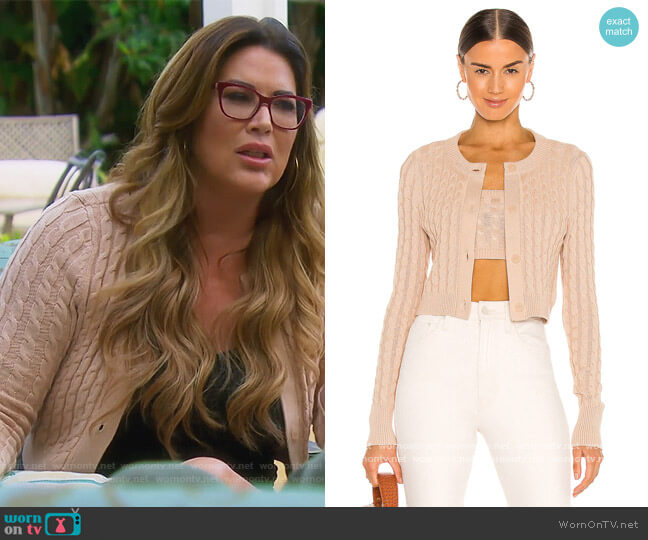 525 Cropped Cable Cardigan worn by Emily Simpson on The Real Housewives of Orange County