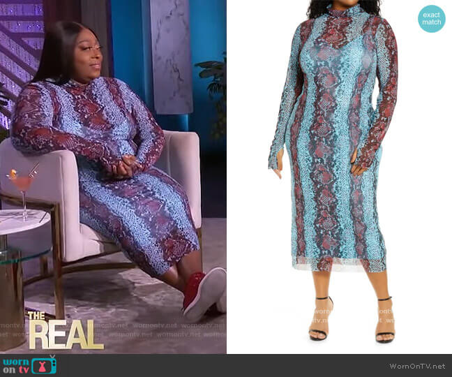 AFRM Shailene Long Sleeve Mesh Midi Dress worn by Loni Love on The Real