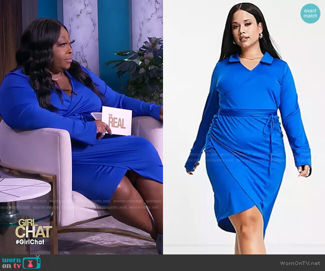 Asos Curve Asymmetric Wrap Dress in scuba jersey worn by Loni Love on The Real