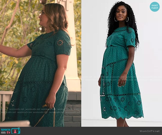Asos Maternity Broderie Double Layer Midi Dress worn by Noreen Fitzgibbons (Jamie Lynn Spears) on Sweet Magnolias
