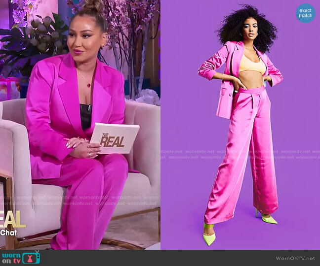 Asos Satin Double Breasted Suit Blazer in pink worn by Adrienne Houghton on The Real