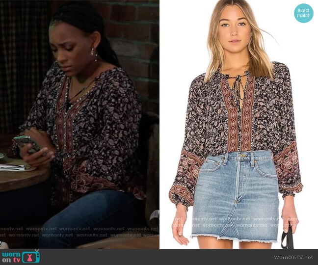 ASTR Peasant Top worn by Trina (Sydney Mikayla) on General Hospital
