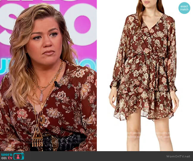 ASTR Scarlet V-Neck Long Sleeve Ruffle Mini Dress worn by Kelly Clarkson on The Kelly Clarkson Show
