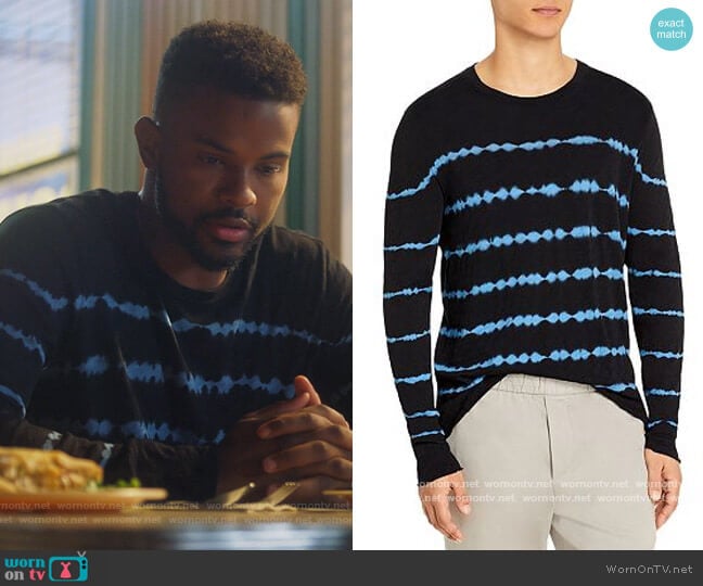 ATM Anthony Thomas Melillo Cotton Tie Dyed Stripe Destroyed Long Sleeve Tee worn by Aaron Jackson (Trevor Jackson) on Grown-ish