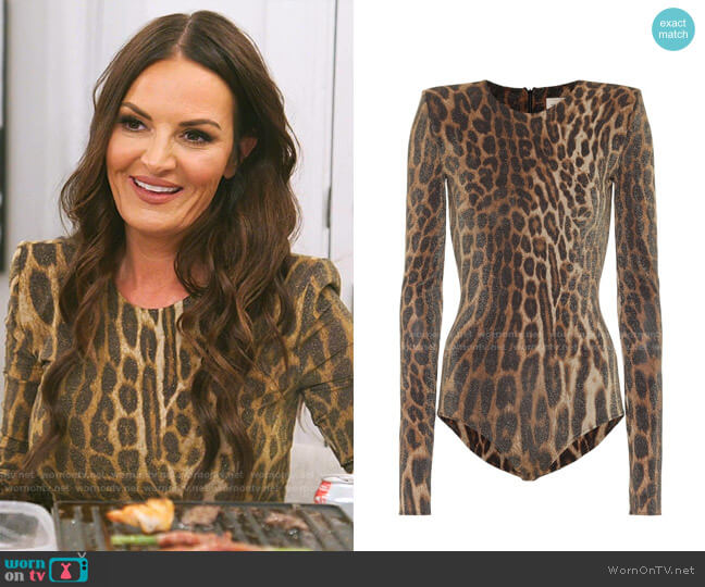 Alexandre Vauthier Metallic Leopard-Print Jersey Bodysuit worn by Lisa Barlow on The Real Housewives of Salt Lake City