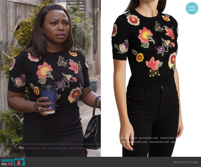 Alice + Olivia Ciara Embroidered Sweater worn by Jill (Naturi Naughton) on Queens
