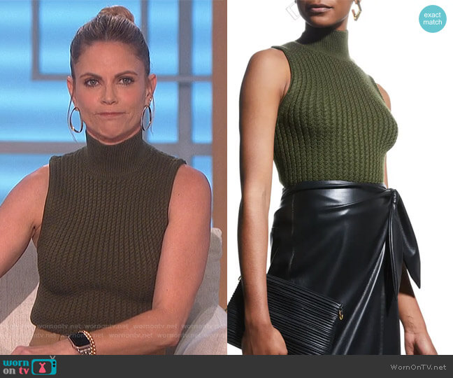 Alice + Olivia Darina Cable-Knit Mock-Neck Fitted Tank worn by Natalie Morales on The Talk