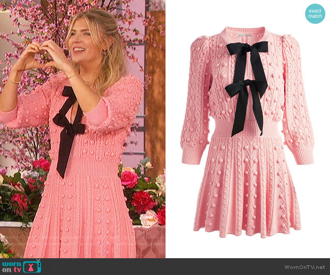 Alice + Olivia Kitty Bow Front Sweater Dress worn by Amanda Kloots on The Talk