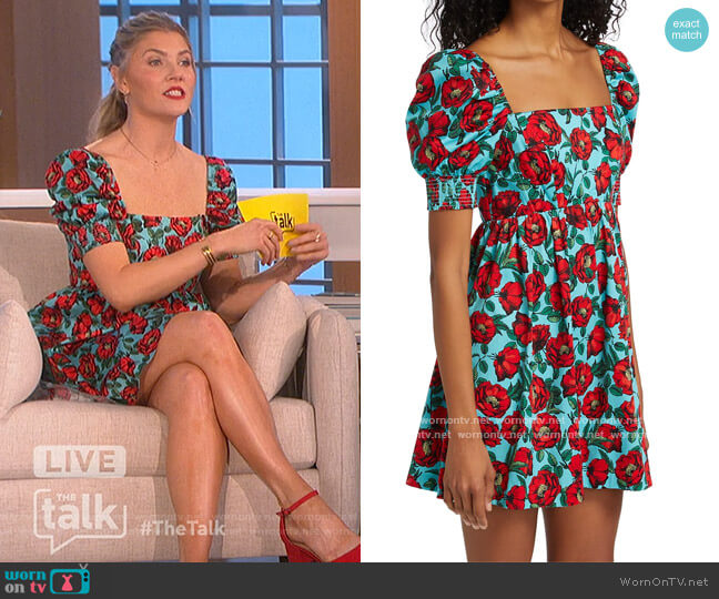 Alice + Olivia Reyna Floral Stretch Cotton Babydoll Dress worn by Amanda Kloots on The Talk