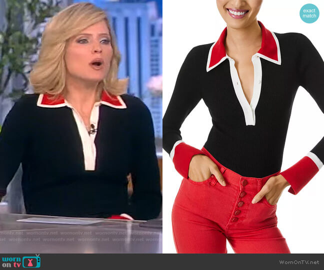 Alice + Olivia Pia Rib-Knit Wool-Blend Polo worn by Sara Haines on The View