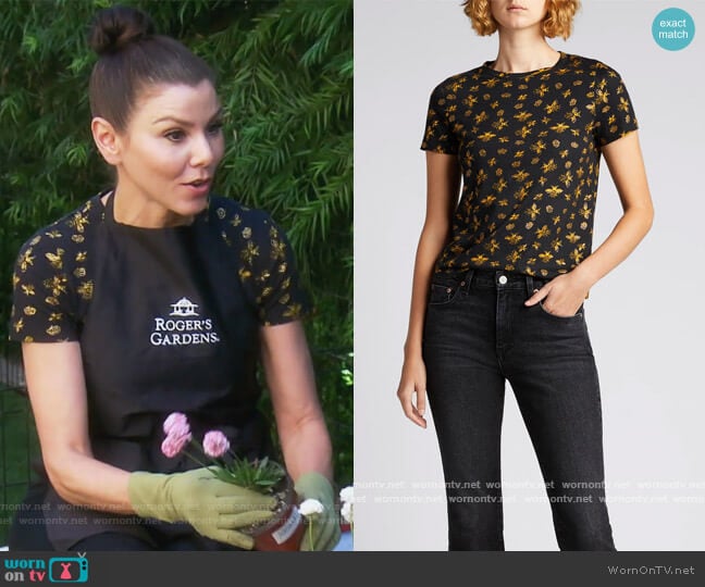 Alice + Olivia Rylyn Printed Crewneck Tee worn by Heather Dubrow on The Real Housewives of Orange County