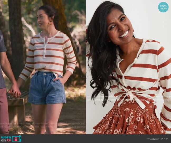 American Eagle Aerie Long Sleeve Cropped Henley worn by Annie Sullivan (Anneliese Judge) on Sweet Magnolias
