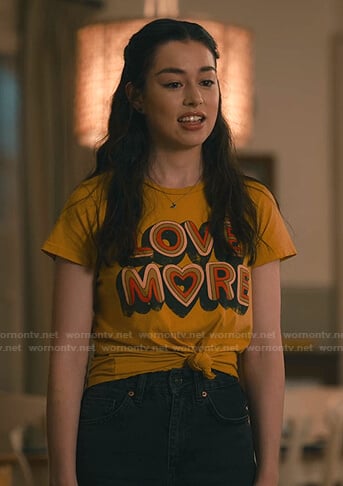 Annie’s mustard Love More tee on Sweet Magnolias